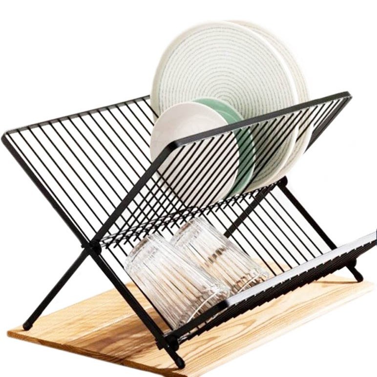 جا ظرفی تاشو تمام‌فلزی کنار سینک با آبگیر چوبی