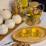 قوری پیرکس درب چوب پنبه ای و درب چوب بامبو