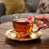 فنجان پیرکس دسته برنجی رنگی لوکس