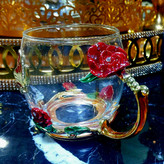 فنجان پیرکس دسته برنجی رنگی لوکس